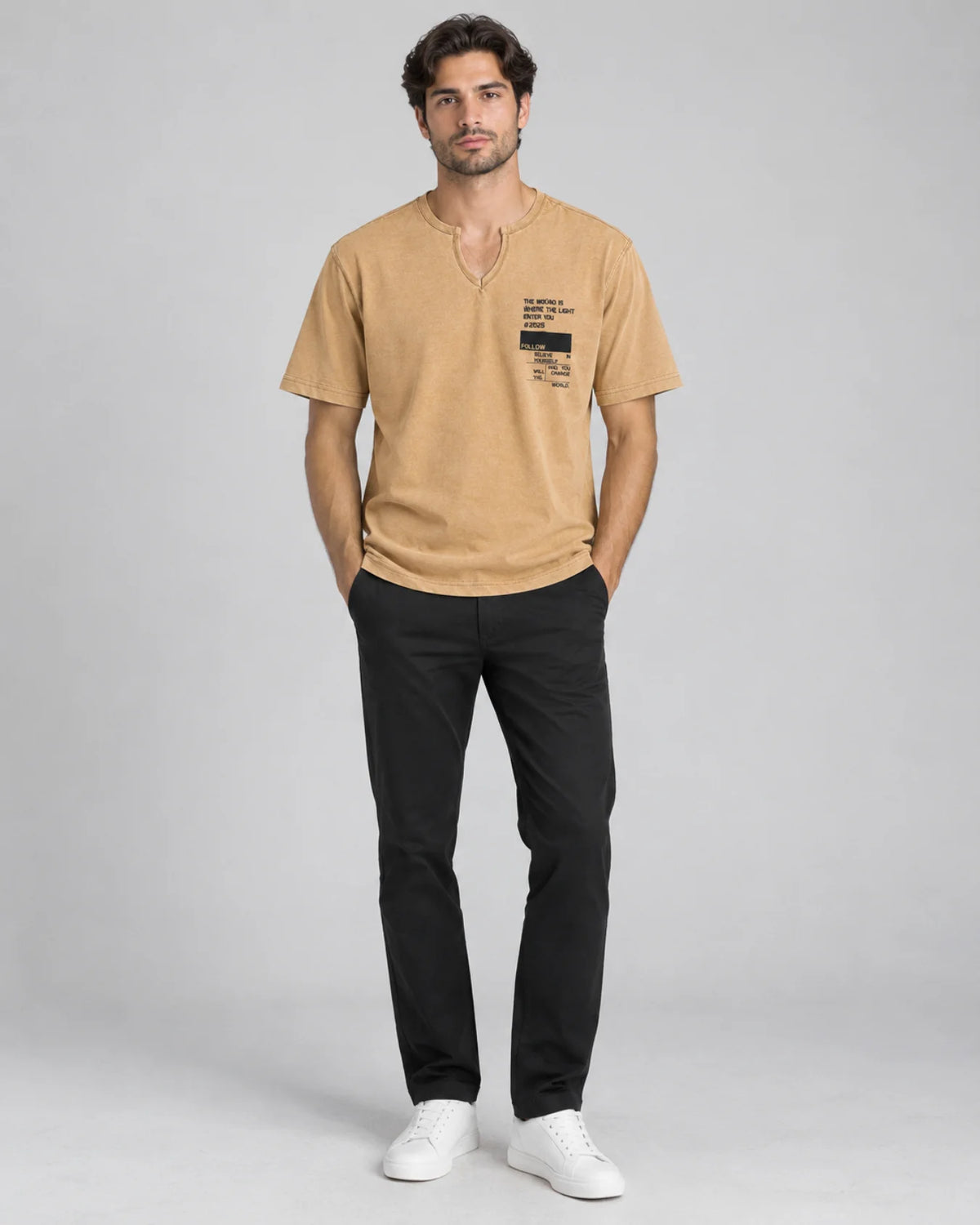 Men's Premium Light-Brown Printed T-Shirt