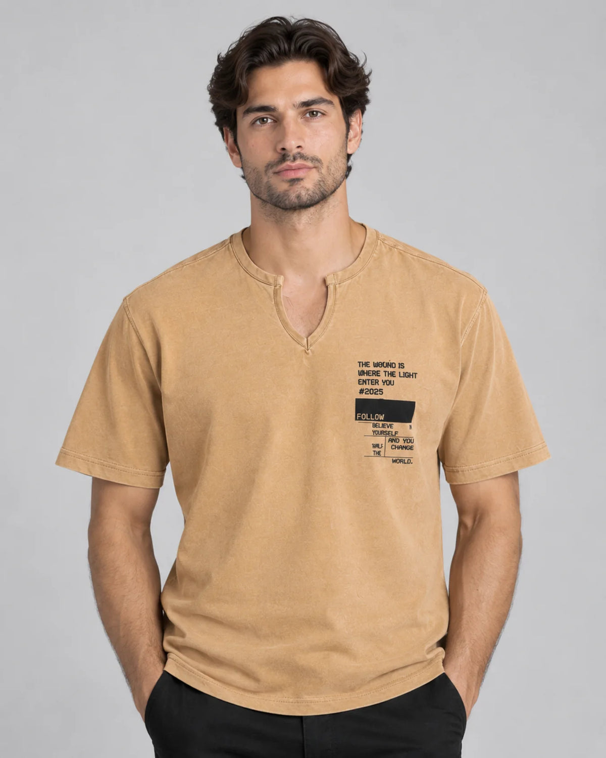 Men's Premium Light-Brown Printed T-Shirt