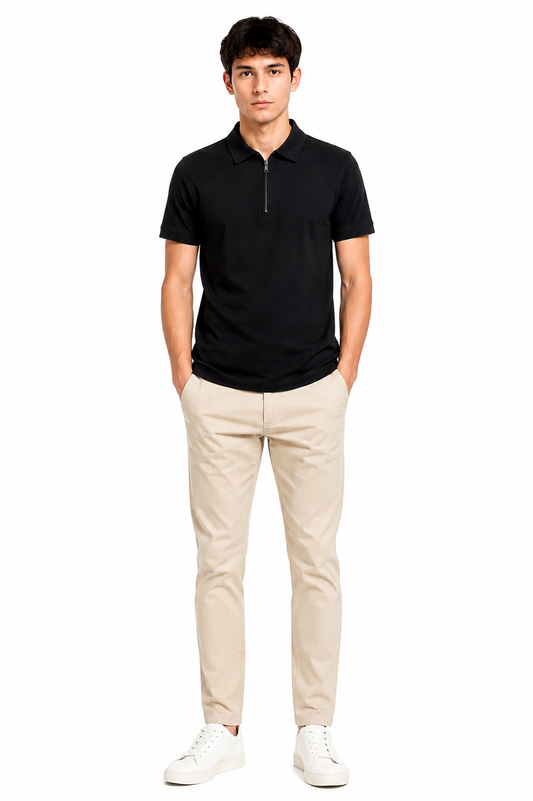 Men's Premium Black Zip Polo Shirt