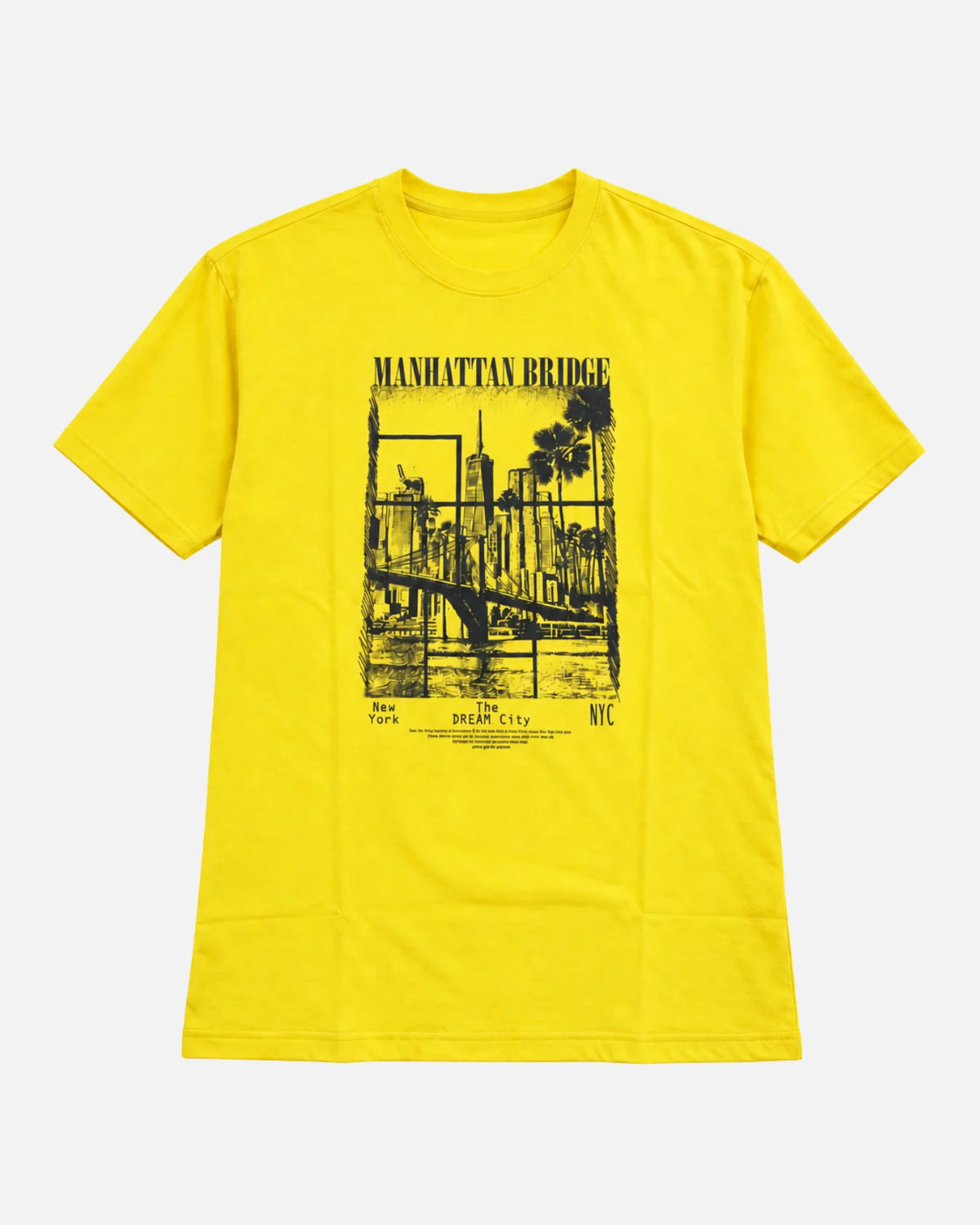 Women's Yellow Manhattan Bridge Graphic Printed T-Shirt