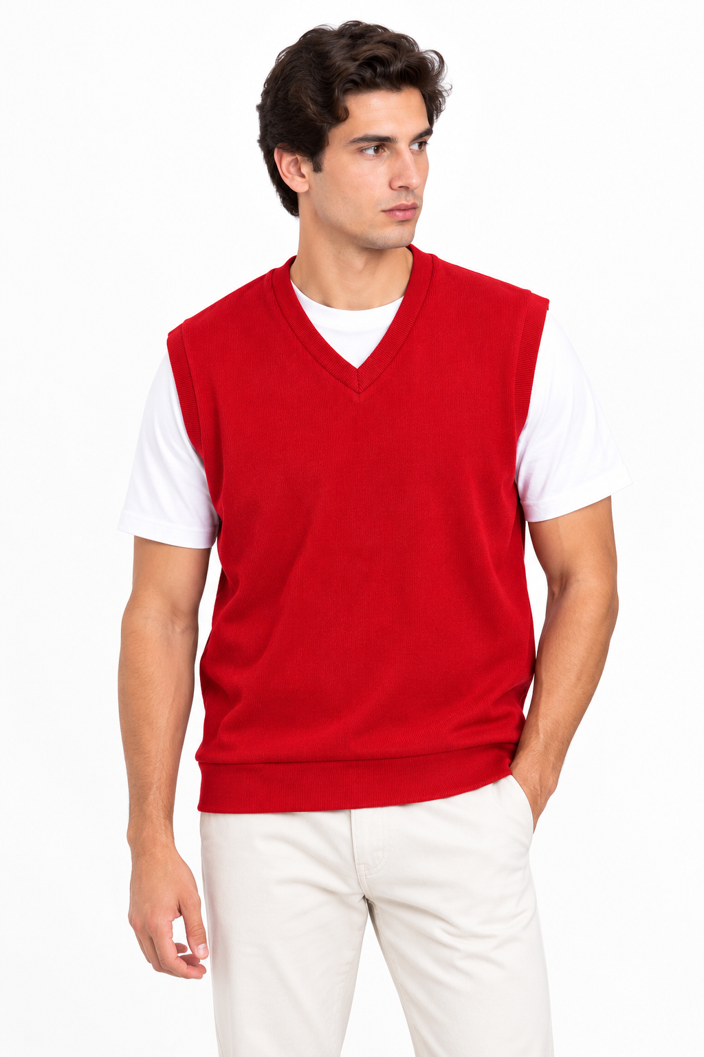 Men's Premium Red Dhalia Knitted Vest